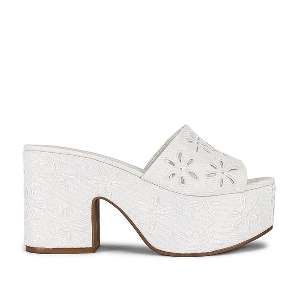 Larroude Miso Platform Sandal Linen Daisy White Slide Heel Size 7.5 - Picture 1 of 7